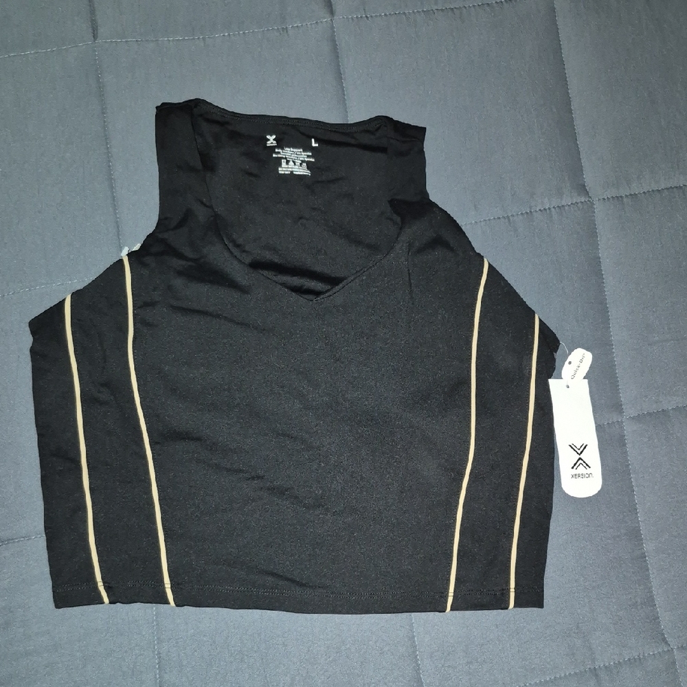Xersion Black V-Neck Tank with Gold Trim